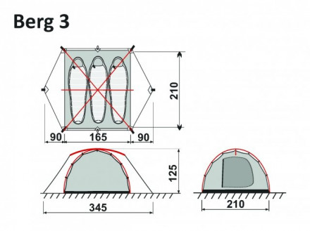 Палатка RockLand Berg 3, трехместная, серый цвет